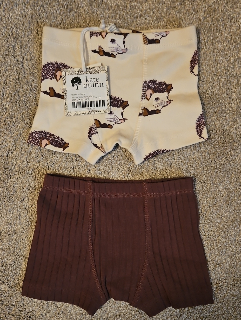 NWT Kate Quinn Boxer Brief Set Mahogany Hedgehog 2-3T Organic Cotton Boys Boxers